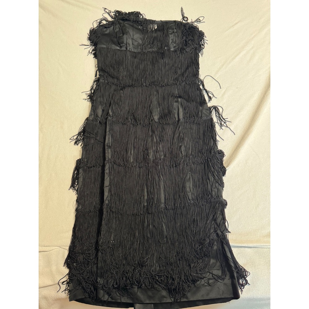 Vintage Limited Editions by Elliette Black Fringe Tiered Strapless Midi Dress